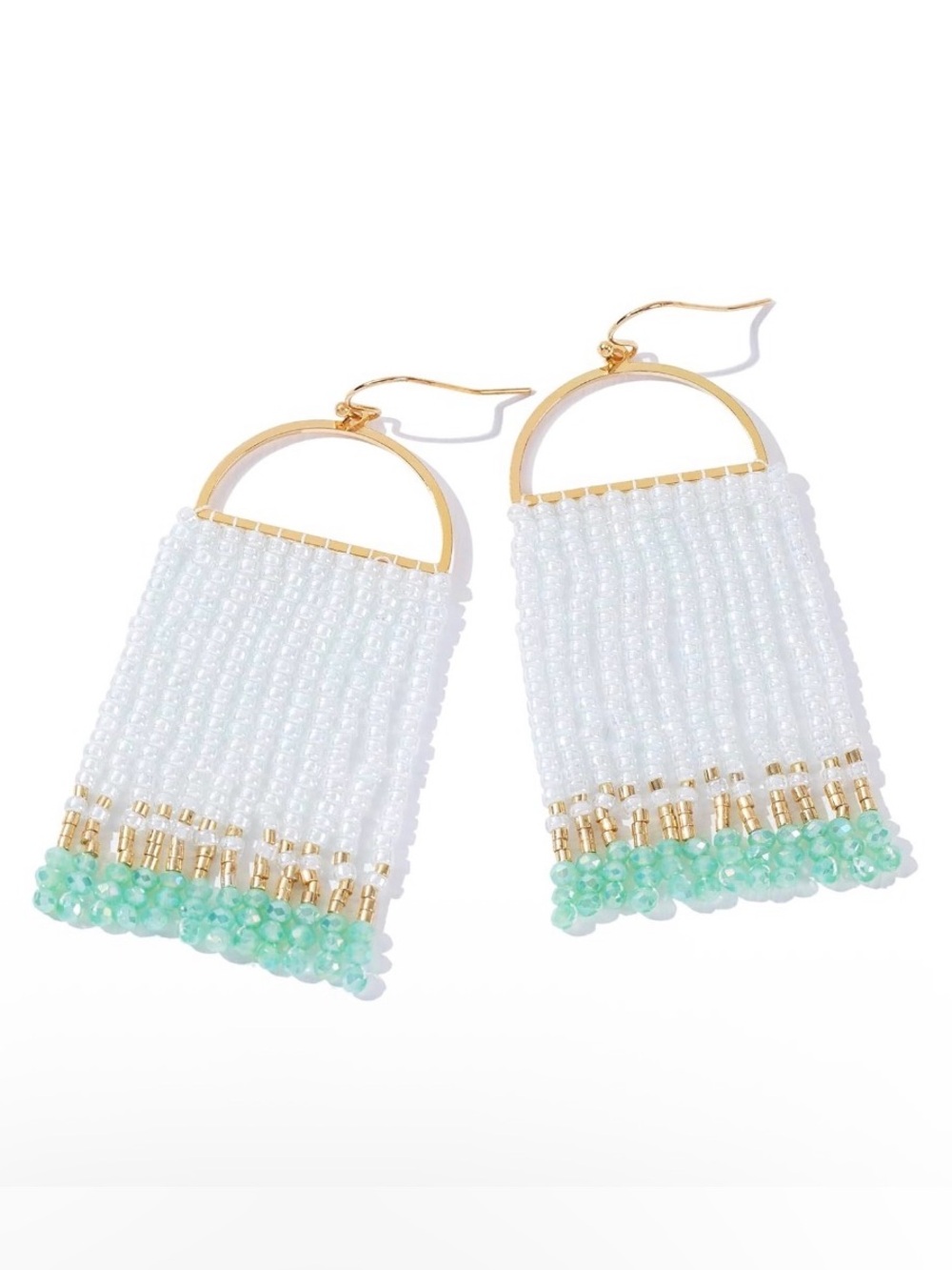 Handmade INK + ALLOY seed bead Earrings with White and Mint Beads